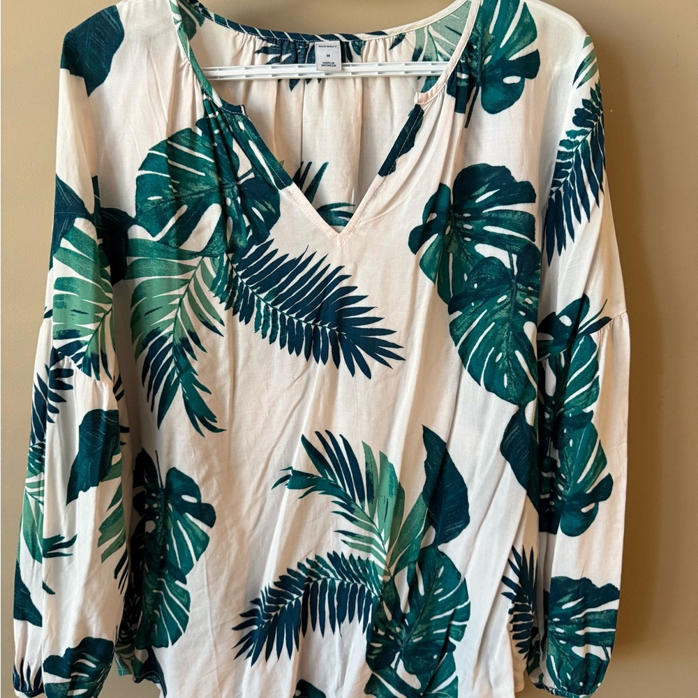 Old Navy Green Leaf Print Women's Blouse